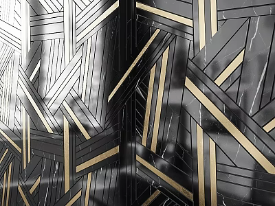 Modern Decorative Components With Black And Gold Geometric Patterns And Marble Texture 3d model