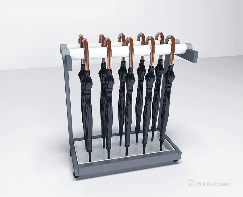 Sturdy Metal Umbrella Stand Holding Multiple Black Umbrellas For Home Use 3d model 