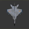 Gray Fighter Jet Model with Blue Missiles Under Wings and Yellow Tail Emblem