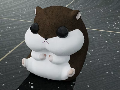 Cute Hamster Stuffed Toy with Big Black Eyes Brown White Fur Sitting Posture 3d model