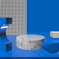 Modern Blue Geometric Structures With Marble Round Platform And Textured Wall 3d model