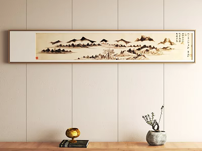 Traditional Chinese Landscape Painting With Mountains Rivers As Interior Wall Decor 3d model