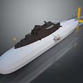 White And Brown Military Submarine With Yellow Tail Fins And Top Weapon Structures
