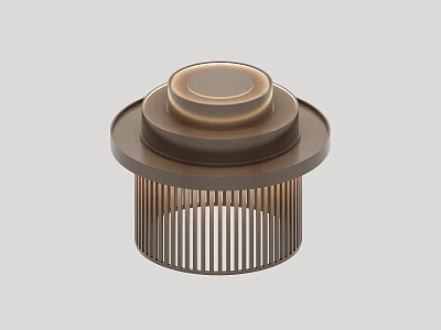 Brown Metal Display Shelf With Multi Layer Circular Top And Striped Grille Base 3d model