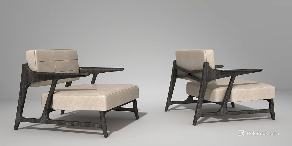 Modern Accent Chair With Wooden Frame And Beige Cushion Comfortable Design 3d model 