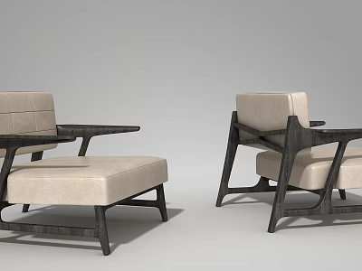 Modern Accent Chair With Wooden Frame And Beige Cushion Comfortable Design 3d model