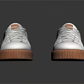 White Casual Leather Shoes With Brown Thick Sole And Lace Up Design For Daily Wear