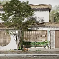Traditional Boutique Guesthouse With Thatched Roof White Walls Round Window Front Tree Green Plants Chickens