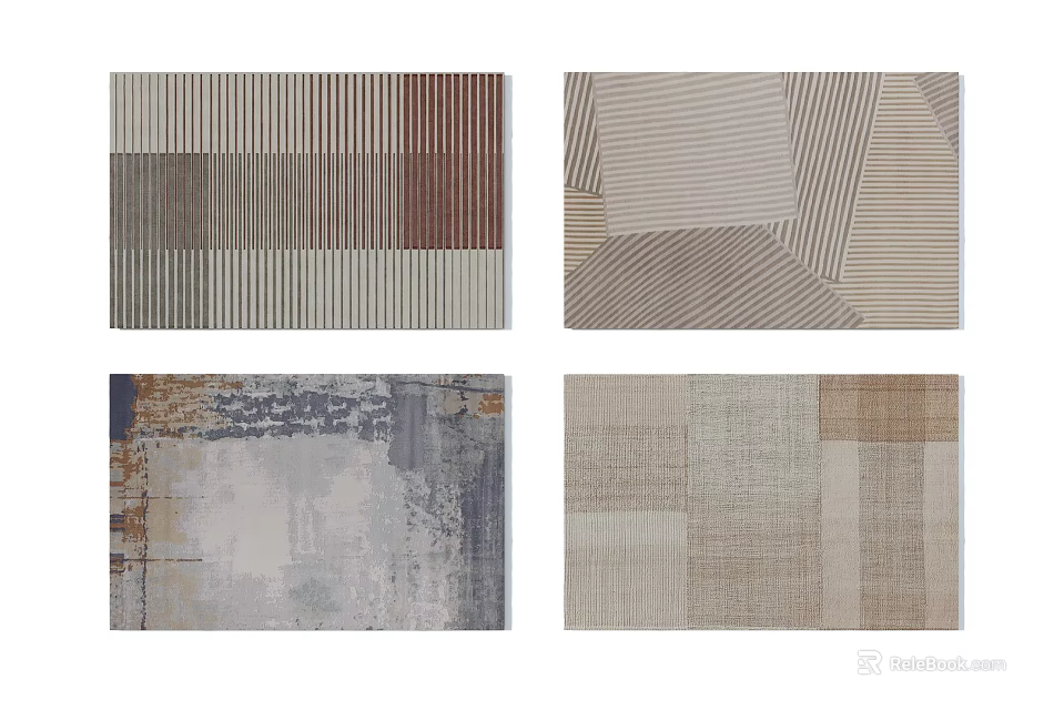 Modern Square Rugs With Striped Geometric Patterns And Neutral Tones For Home Decor 3d model