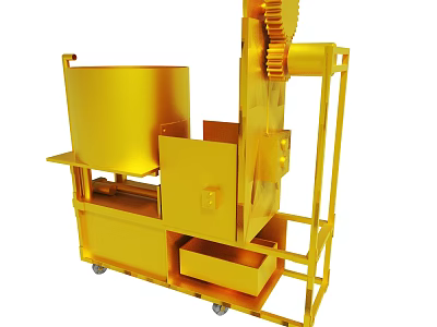 Yellow Industrial Processing Machine With Drum Gear Frame And Wheels 3d model