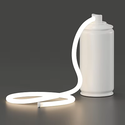 Modern White Table Lamp With Curved Flexible Light String And Cylindrical Base 3d model