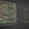 Camouflage Net With Green Brown Camo Pattern And Chain Link Fence Metal Frame