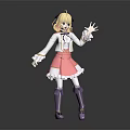 Cute 3D Anime Character With Blonde Hair Headphones White Top Pink Skirt And Purple Boots