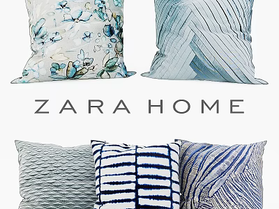ZARA HOME Decorative Pillows With Floral Stripe Geometric Patterns In Blue White Light Colors 3d model