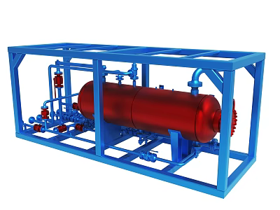 Industrial Machinery Setup With Blue Frame Red Cylinder And Pipes 3d model