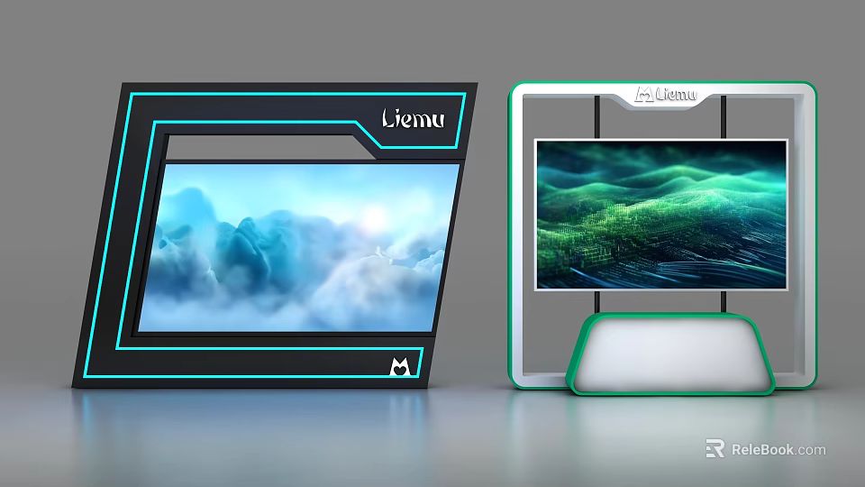Modern Lianu Display Cabinets With Black White Frames And Digital Screen Displays 3d model 