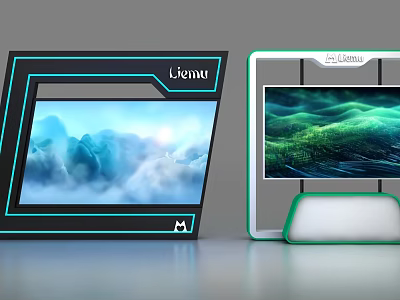 Modern Lianu Display Cabinets With Black White Frames And Digital Screen Displays 3d model