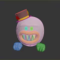 White Round Cartoon Character Gray Hat Green Decoration Yellow Band Orange Smiling Mouth White Hands
