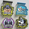 Public Facility Neon Signage Featuring Samurai Shooter Dragon Wolves Themed Colorful Designs