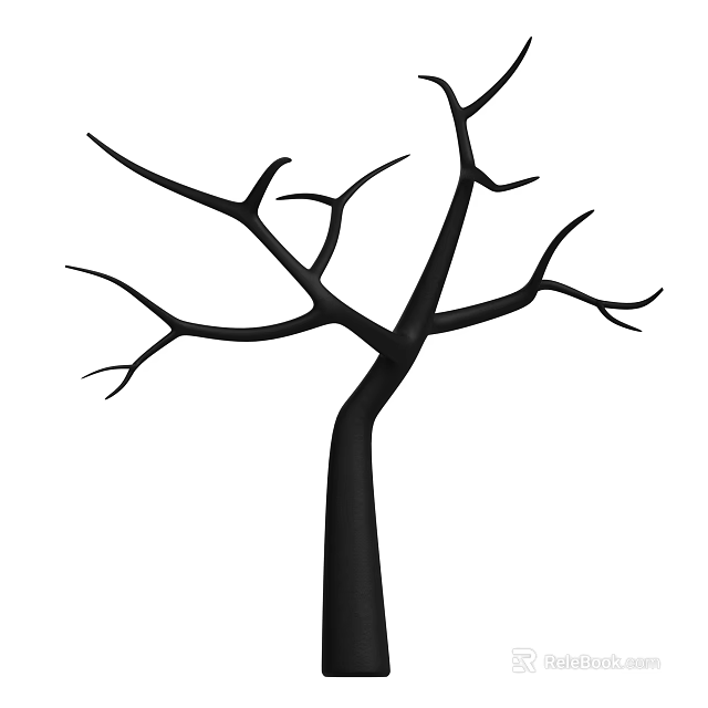 Leafless Tree With Black Trunk And Bare Branches Isolated On White Background 3d model 