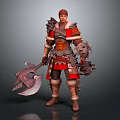 Fantasy Warrior Character With Dragon Inspired Red Armor And Giant Battle Axe