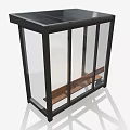 Modern Bus Stop Exterior With Black Roof Transparent Glass And Wooden Bench