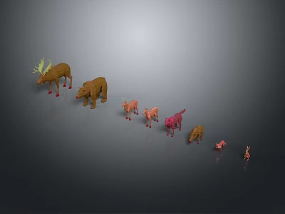 Colorful Animal Figurines Including Deer Bear Fox And Smaller Species On Gray Background 3d model
