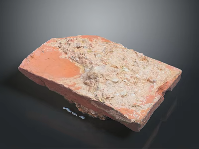 Red Brick Natural Stone With Rough Surface Texture White Spots And Bottom Debris 3d model