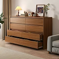 Modern Wooden Chest of Drawers in Living Room with Sofa Plant and Table Lamp