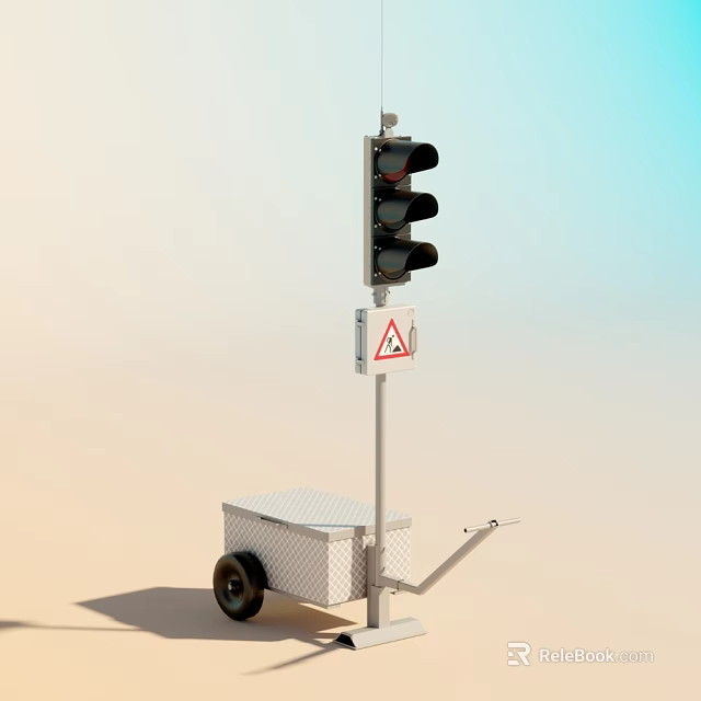 Portable Traffic Light System With Mobile Trailer Base and Warning Sign on Clear Sky Background 3d model 