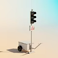Portable Traffic Light System With Mobile Trailer Base and Warning Sign on Clear Sky Background