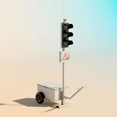 Portable Traffic Light System With Mobile Trailer Base and Warning Sign on Clear Sky Background 3d model