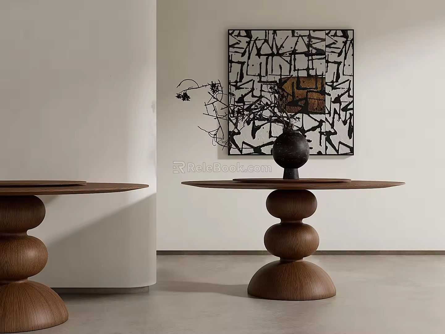 Table Round Table Log Table Hanging Painting 3d model