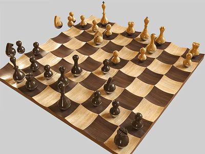 Classic Wooden Chess Set with Handcrafted Chessboard and Game Pieces for Strategic Board Game Entertainment 3d model