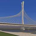 Modern Cable Stayed Bridge Featuring Streamlined Tall Tower And Cables Over Water Against Blue Sky 3d model