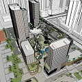 Modern Urban Commercial Complex With High Rise Buildings Central Square And Green Spaces