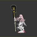 Pink Robot Figure Holding Large Black Guitar With Detailed Mechanical Design Features