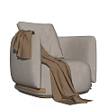 Light Gray Upholstered Single Sofa With Wide Armrests And Brown Blanket Draped 3d model