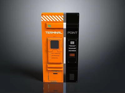 Orange And Black Computer Terminal Point With Display Screen And Operation Panel 3d model
