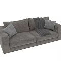 Comfortable Gray Velvet Two Seater Sofa With Soft Pillows And Cozy Blanket