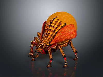 Orange Insectoid Game Movie Character with Spiked Carapace and Multiple Legs 3d model