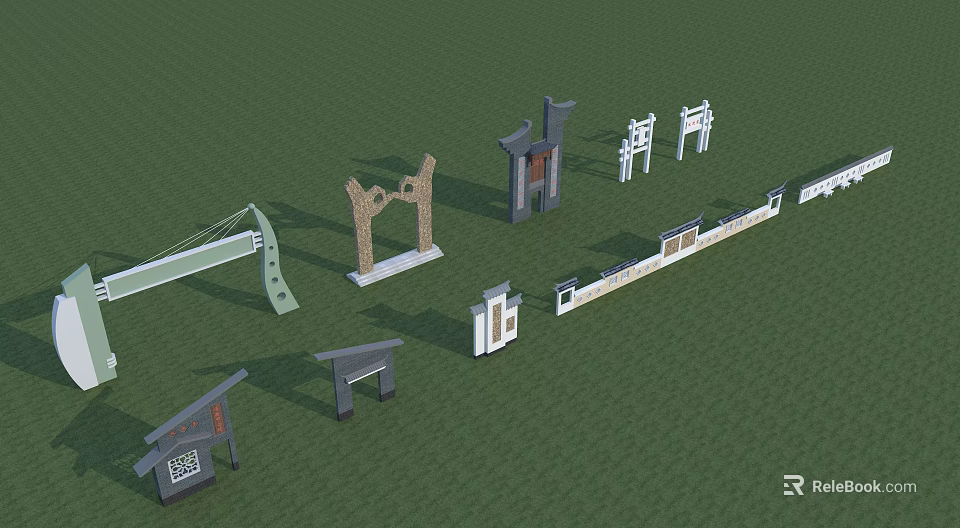 Various Scenic Wall Designs Featuring Traditional And Modern Architectural Elements 3d model 