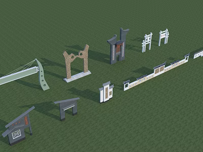 Various Scenic Wall Designs Featuring Traditional And Modern Architectural Elements 3d model