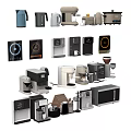 Essential Modern Kitchen Appliances With Coffee Maker Kettle Toaster And Microwave 3d model