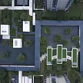 Contemporary Residential Landscape With Geometric Courtyard Design Lush Greenery And Trees