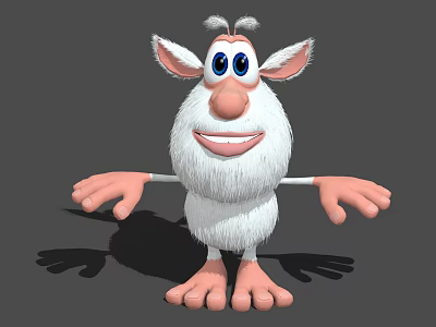 Cute 3D Rendered White Fluffy Cartoon Character With Big Blue Eyes Smiling And Open Arms 3d model