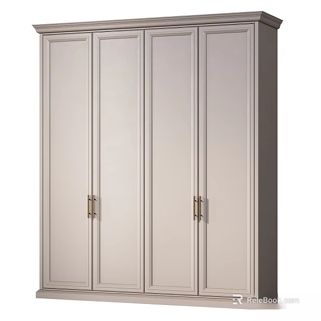 Modern Light Finish Dresser with Sleek Vertical Panels and Brass Handles for Bedroom Storage 3d model 