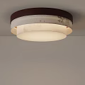 Round Chinese Style Ceiling Light With Brown Wood Top And White Decorative Pattern Shade