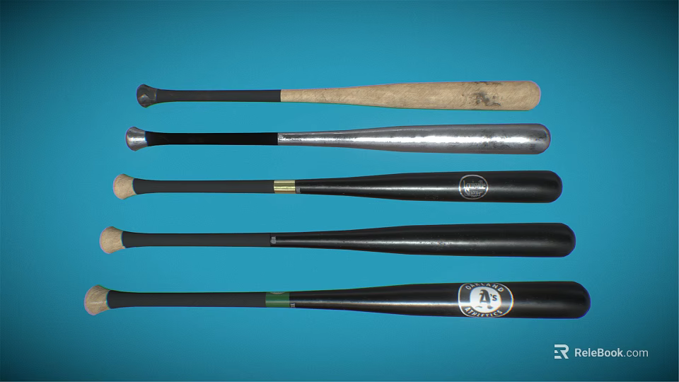 Variety of Wooden and Metal Baseball Bats for Sports Equipment Training and Game Use 3d model 