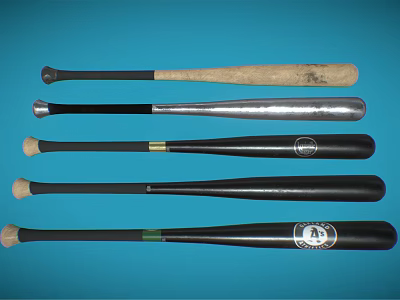 Variety of Wooden and Metal Baseball Bats for Sports Equipment Training and Game Use 3d model